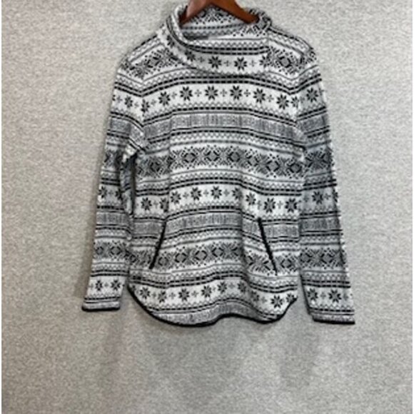 T by Talbots Womens Sweater Tops Medium Black Geometric Design Mock Neck Knit - Picture 6 of 12